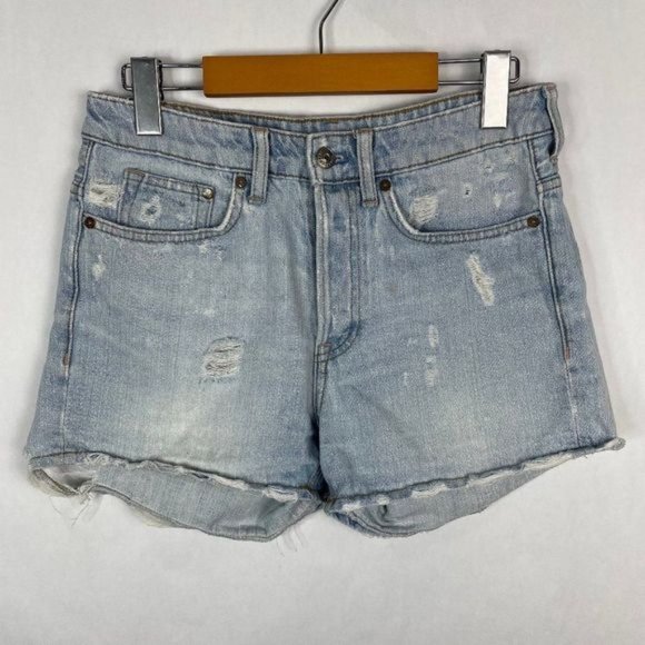 H& M ?High Rise Distressed?Button Fly Lightwash Denim Jean Shorts Cut - Picture 1 of 6